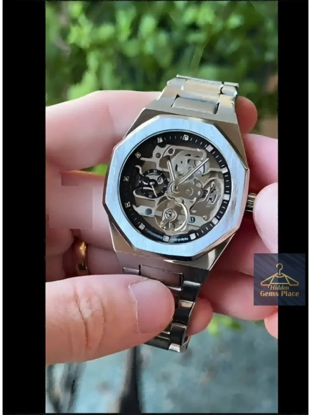 Men's Automatic Self-Wind Mechanical Watch Stainless Steel Skeleton Dial